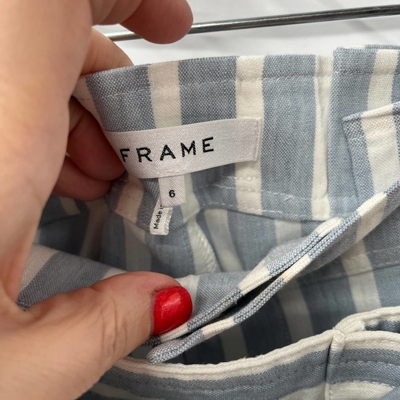 Frame Chambray and White Stripe Paperbag A-Line Linen Blend Shorts Size 6 - Picture 8 of 11
